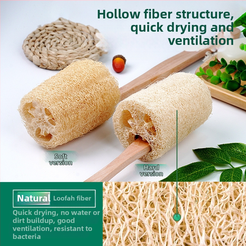 Dlhá drevená rukoväť Luffa kúpeľňová kefa Kúpeľňová kefa Luffa Pulp Tretie osuška Kúpeľňové potreby Čistenie bazéna Kúpeľňová kefa