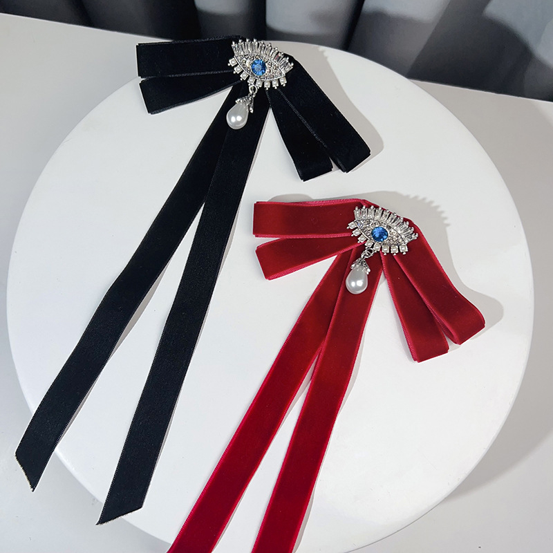 Cross Border maza smaržu Velna acs dimanta pērļu koledžas stila piespraude melna samta tauriņš sieviešu aksesuāri