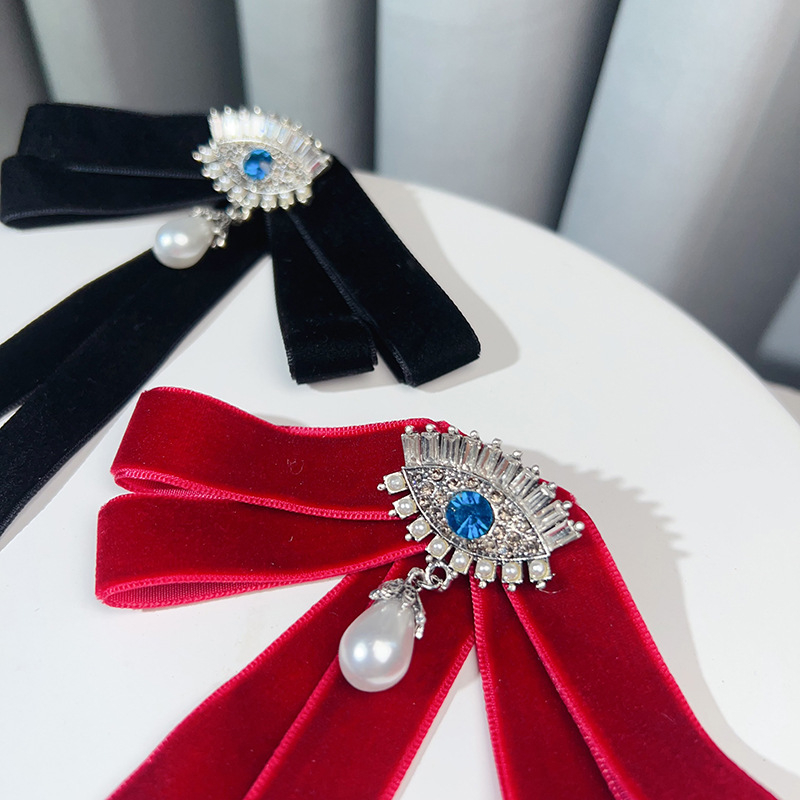 Cross Border maza smaržu Velna acs dimanta pērļu koledžas stila piespraude melna samta tauriņš sieviešu aksesuāri