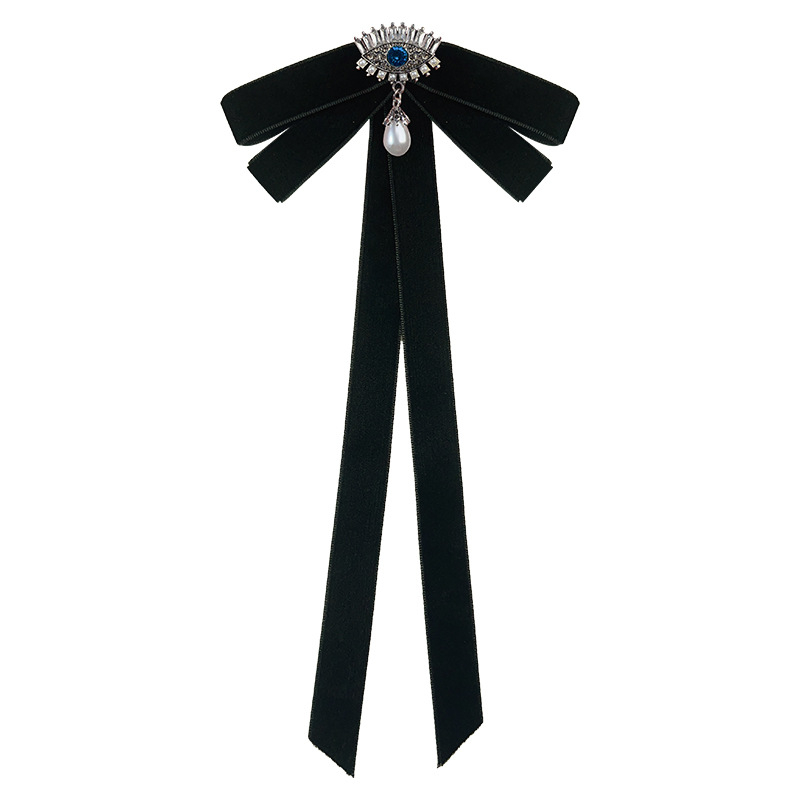 Cross Border maza smaržu Velna acs dimanta pērļu koledžas stila piespraude melna samta tauriņš sieviešu aksesuāri