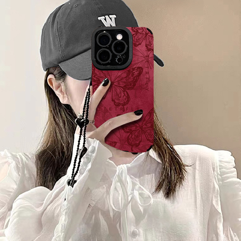 Brățară retro cu fluture pentru Apple 16, carcasă de telefon de Anul Nou 15Pro, blană 14, silicon rezistent la căderi 13, X