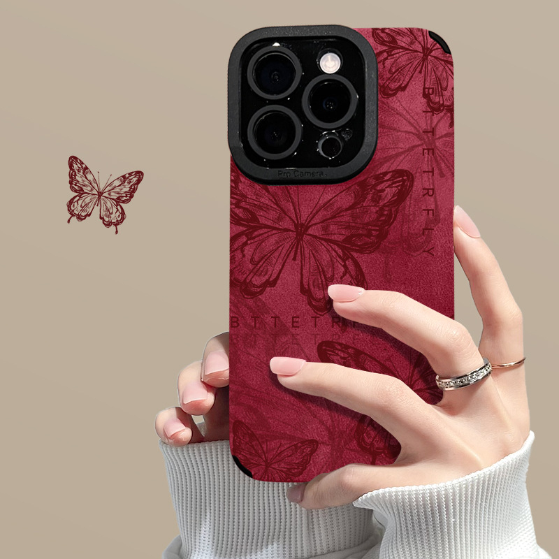 Brățară retro cu fluture pentru Apple 16, carcasă de telefon de Anul Nou 15Pro, blană 14, silicon rezistent la căderi 13, X