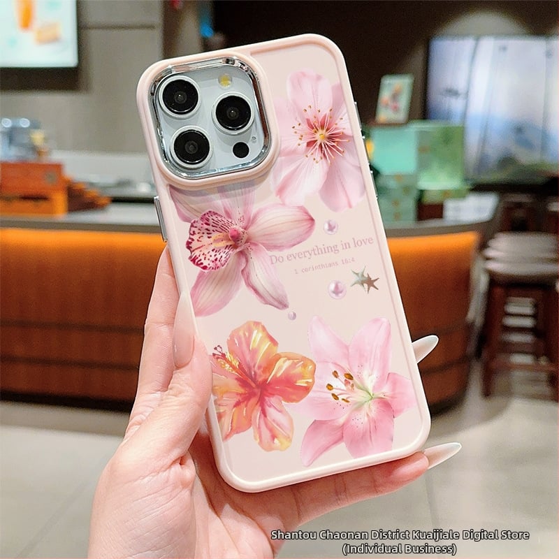 Rožinės lelijos lotoso spalvos, tinkantis „iPhone 11/12/13Promax“ mobiliojo telefono dėklui, „Apple 14/15/16“ apsauginiam dangteliui.