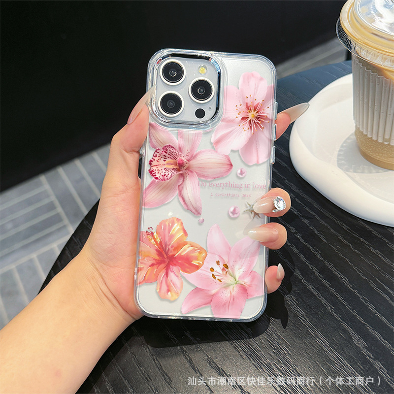 Розов Лили Лотос, подходящ за Iphone 11/12/13, калъф за мобилен телефон Promax за Apple 14/15/16, защитен калъф