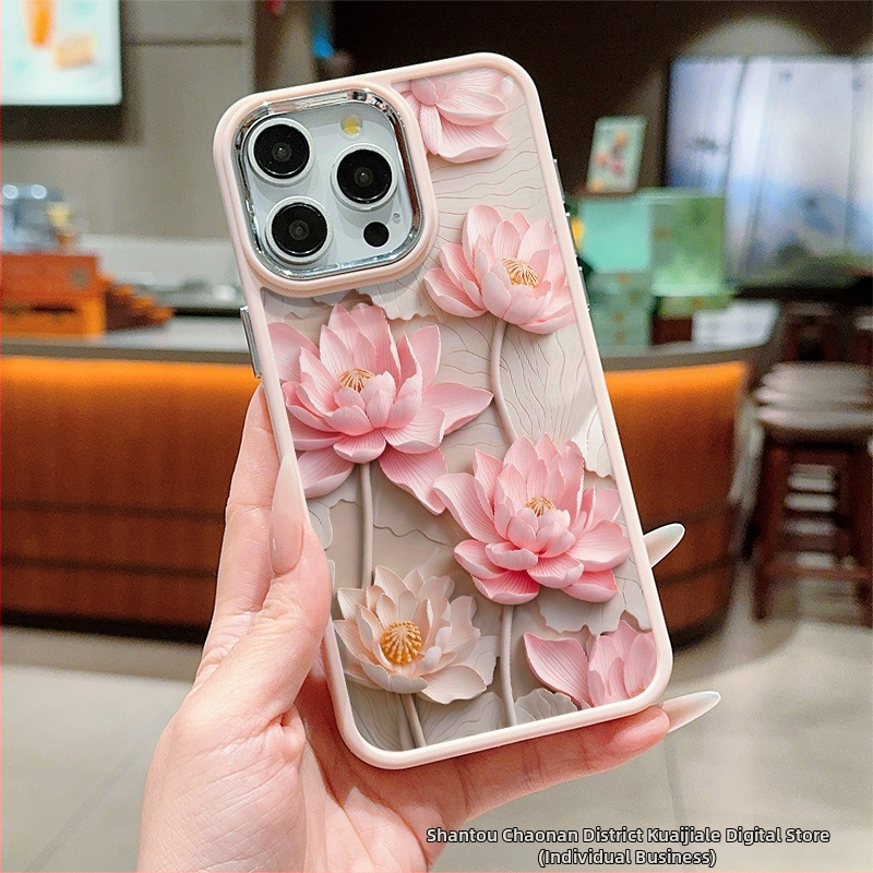 Roosa liilia lootos sobib iPhone 11/12/13 Promax mobiiltelefoni ümbris Apple 14/15/16 kaitseümbris