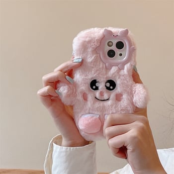 Plīša multfilmas cauruma rozā violets briesmoņa iPhone 15 telefona maciņš Apple 12 13 16Pro Max