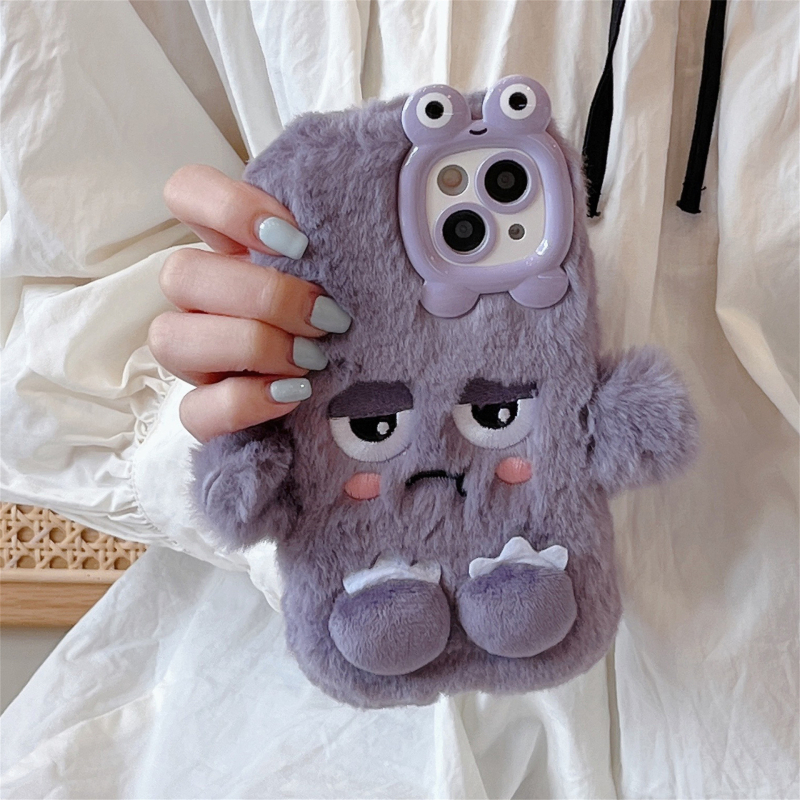 Plīša multfilmas cauruma rozā violets briesmoņa iPhone 15 telefona maciņš Apple 12 13 16Pro Max