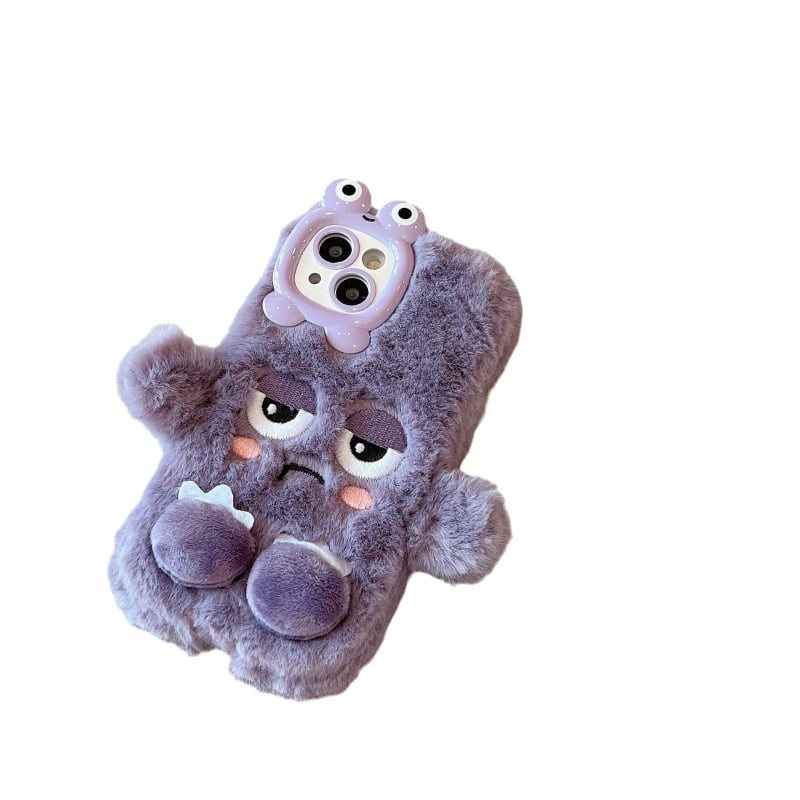 Plīša multfilmas cauruma rozā violets briesmoņa iPhone 15 telefona maciņš Apple 12 13 16Pro Max