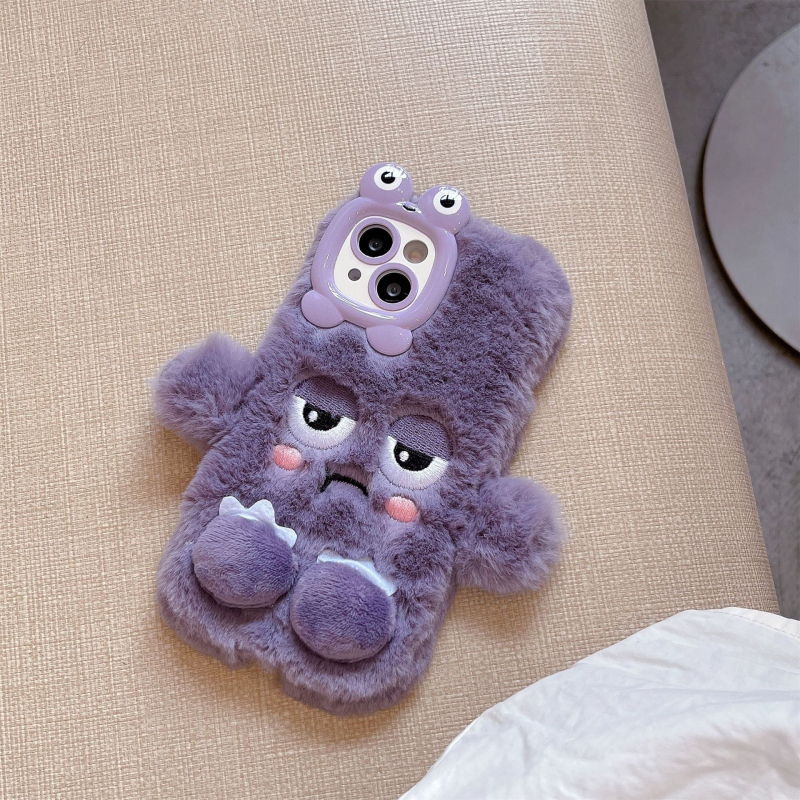 Plīša multfilmas cauruma rozā violets briesmoņa iPhone 15 telefona maciņš Apple 12 13 16Pro Max