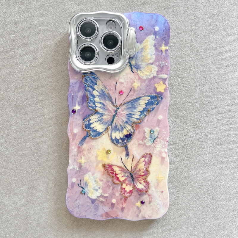 Θήκη Φακού με Μπλε Φως σε Χρώμα Πεταλούδας για iPhone16, Θήκη Promax για Apple 15, Στρας, Κύμα 14/13P