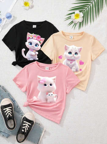 Tarptautiniai spausdinti trumpomis rankovėmis marškinėliai, skirti Europos ir Amerikos užsienio prekybai berniukams ir mergaitėms, vasariniai nauji apvalios kaklo formos viršutiniai vaikų drabužiai