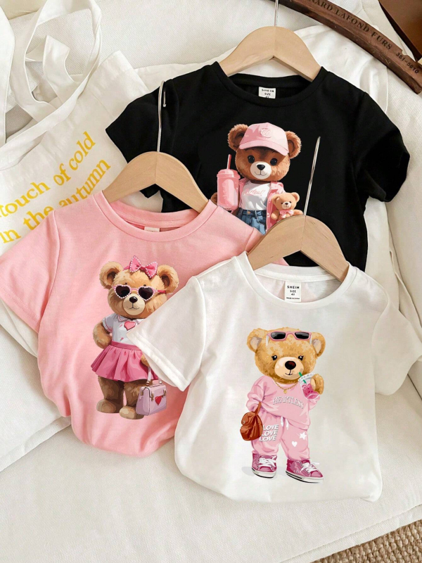 Tarptautiniai spausdinti trumpomis rankovėmis marškinėliai, skirti Europos ir Amerikos užsienio prekybai berniukams ir mergaitėms, vasariniai nauji apvalios kaklo formos viršutiniai vaikų drabužiai