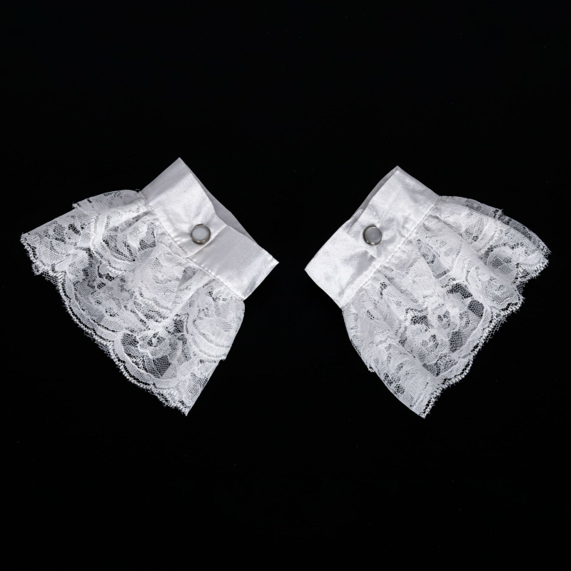 Vintažinio nėriniuoto raukinio apykaklės nėriniuotų rankovių klouno kostiumo aksesuarai su nuimamu kaklu ir raukiniu apykakle Lolita