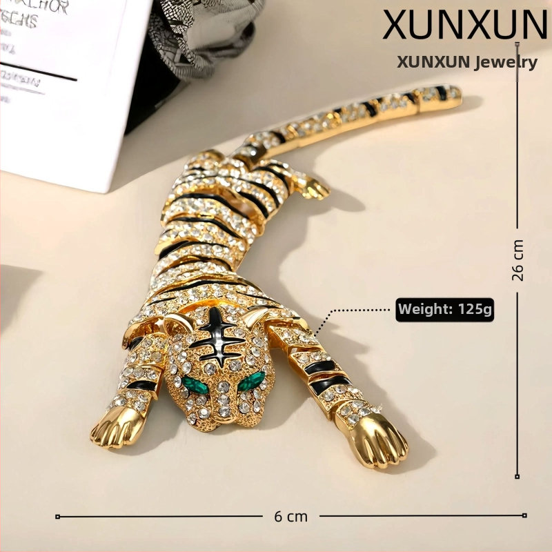 Európske a americké výbuchy, brošňa s tigrom cez rameno, dámska brošňa, brošňa pre ťažký priemysel, diamantmi posiata, elegantný kabát, sveter, doplnky