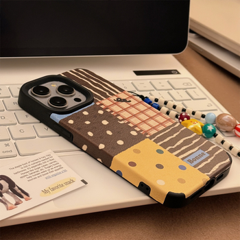 Carcasă de telefon Apple Retro Ins Polar Dot Splicing pentru iPhone 15Pro Max, din piele, cu lanț suspendat (13), moale, cu design retro, pentru iPhone 16