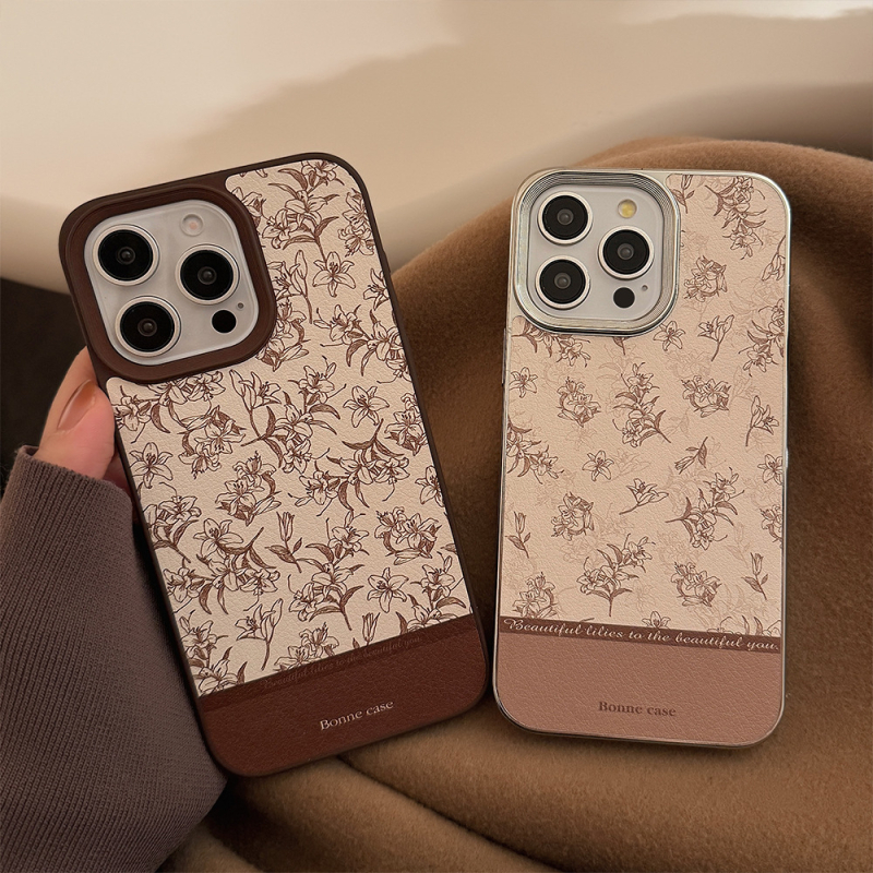 Kožené puzdro Ins Sketch Flower pre Apple 16, 14Pro Max, 15 pre iPhone 13, 11, retro, pevné puzdro
