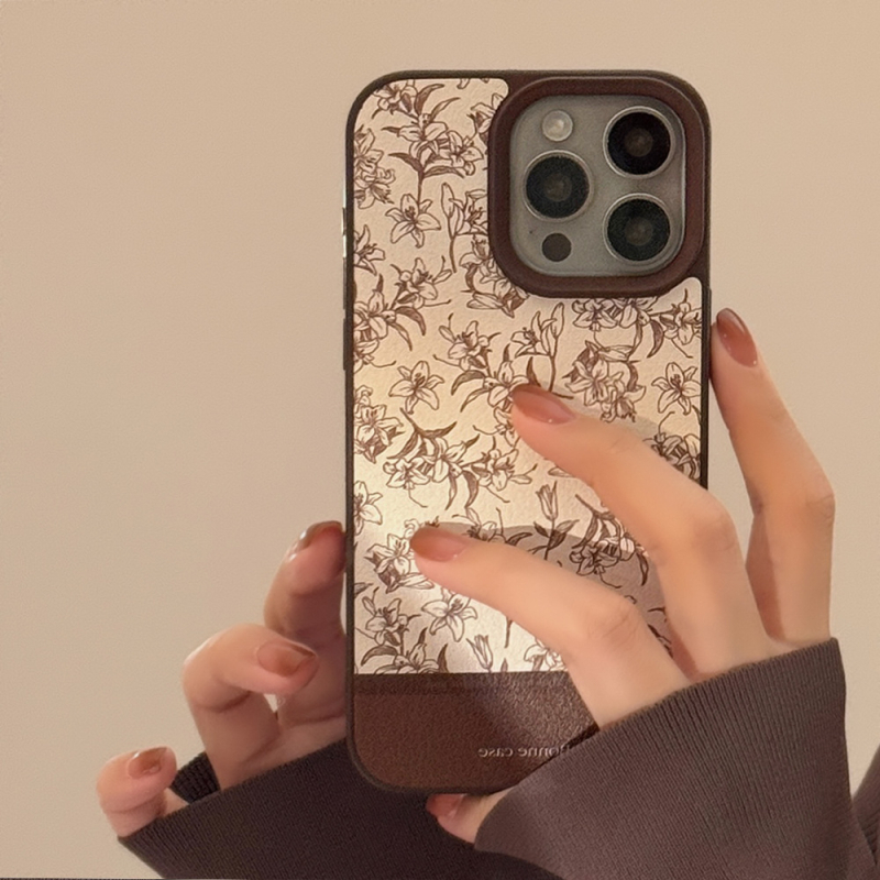 Kožené puzdro Ins Sketch Flower pre Apple 16, 14Pro Max, 15 pre iPhone 13, 11, retro, pevné puzdro