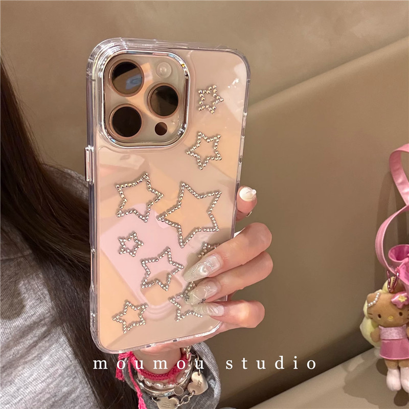 Vienkāršs caurspīdīgs zibspuldzes dimanta zvaigzne Apple 16promax tālruņa maciņš iPhone 15 korejiešu 14 nišas sieviešu 13