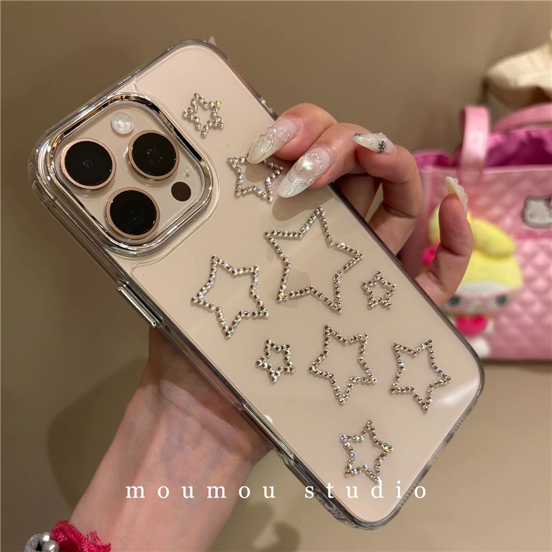 Vienkāršs caurspīdīgs zibspuldzes dimanta zvaigzne Apple 16promax tālruņa maciņš iPhone 15 korejiešu 14 nišas sieviešu 13