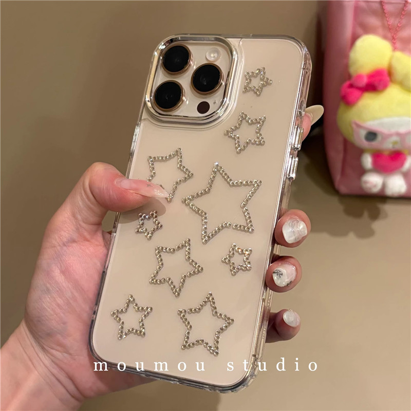 Vienkāršs caurspīdīgs zibspuldzes dimanta zvaigzne Apple 16promax tālruņa maciņš iPhone 15 korejiešu 14 nišas sieviešu 13