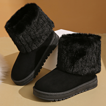 Bērnu silti sniega zābaki ar plīša apkakli, mīkstu, neslīdošu, apaļu purngalu, līdz pusceļam, uzvelkami rudens un ziemas kokvilnas apavi ar flīsa oderi