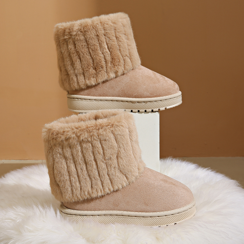 Bērnu silti sniega zābaki ar plīša apkakli, mīkstu, neslīdošu, apaļu purngalu, līdz pusceļam, uzvelkami rudens un ziemas kokvilnas apavi ar flīsa oderi