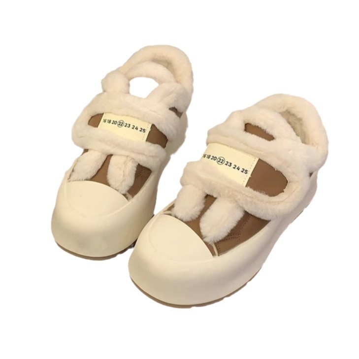 Sieviešu ziemas flīsa oderētas polsterētas baltas kurpes 2023. gada jaunām rudens un ziemas biezām zolēm siltām koledžas stila kurpēm