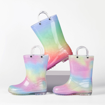 Laste vihmajalatsid Ins Foreign Trade Girls vihmasaapad Princess kvaliteetsed vikerkaarevärvi läbipaistvad keskmise toruga libisemiskindlad veejalatsid suurtele lastele