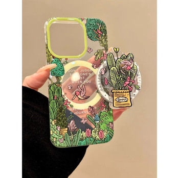 Carcasă de telefon Apple 14, model vintage, cu pictură în ulei, floare și pasăre, potrivită pentru iPhone 16/Promax, model 13