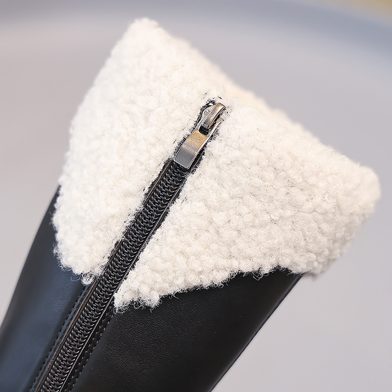 Meiteņu apavi bērnu garie zābaki 2025. gada jauni rudens un ziemas stila ziemas garie augstie ādas zābaki ar flīsa oderi princeses stilā