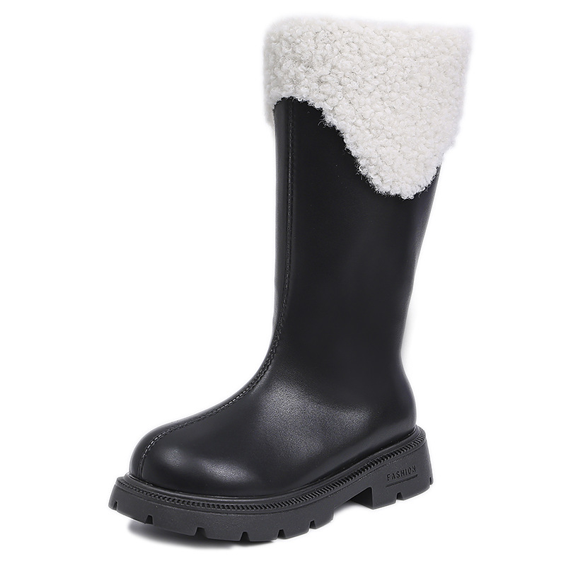 Meiteņu apavi bērnu garie zābaki 2025. gada jauni rudens un ziemas stila ziemas garie augstie ādas zābaki ar flīsa oderi princeses stilā