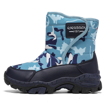 Ārējās tirdzniecības bērnu sniega zābaki zēniem un meitenēm slēpošanas kokvilnas apavi ziemas vilnas oderēti sabiezināti tērauda nagi lieliem bērnu āra īsie cilindriskie kokvilnas zābaki