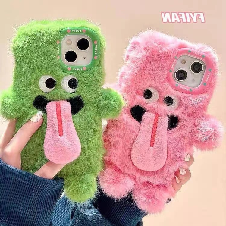 Broderie de pluș tridimensională cu limbă pentru iPhone 12Pro, cu desene animate, Apple pentru 14Promax, cu orificii fine, drăguț