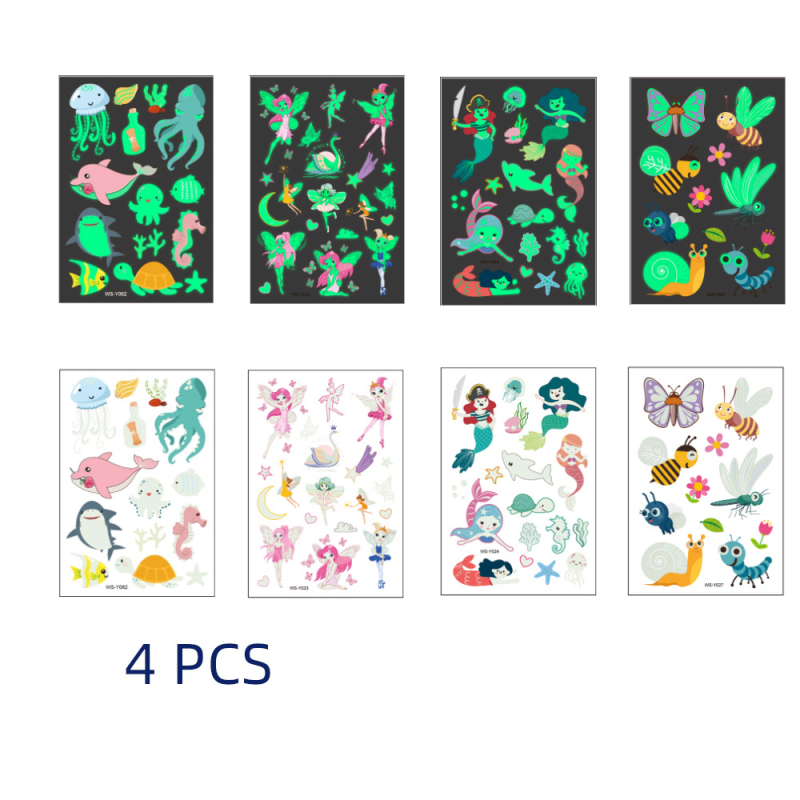 Naujas tatuiruotės kostiumas 12 spalvų blizgučių milteliai 4 animacinių filmukų šviečiančios pastos deimantiniai laikini tatuiruotės šablonai kryžminiam kraštui