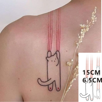 Χαριτωμένη γάτα κόκκινη γραμμή δημοφιλή στυλ Ins αυτοκόλλητο τατουάζ πίσω βραχίονα μικρό φρέσκο αδιάβροχο μακράς διαρκείας τατουάζ