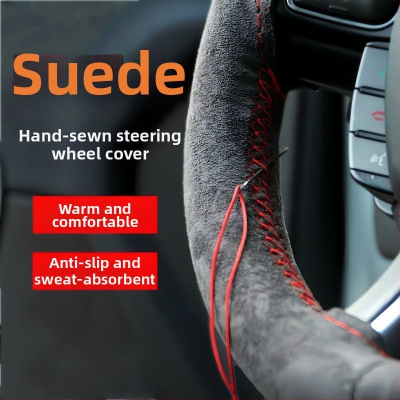 Automobilio vairo užvalkalas, rankomis siūtas, zomšos ir keturių metų laikų universalus, pliušinis, neslystantis, prakaitą sugeriantis rankenos užvalkalas