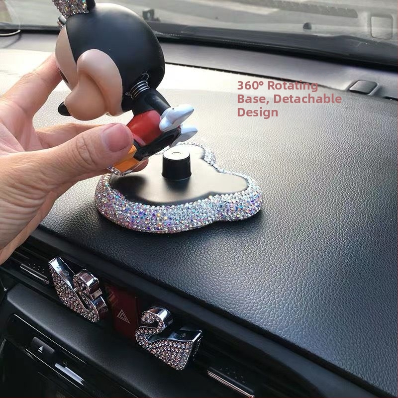 Декорация за кола, Сладки, креативни и персонализирани аксесоари за интериор на кола, Автомобилни принадлежности, Украшения с Мики Маус, инкрустирани с диаманти, Украшения с клатеща се глава