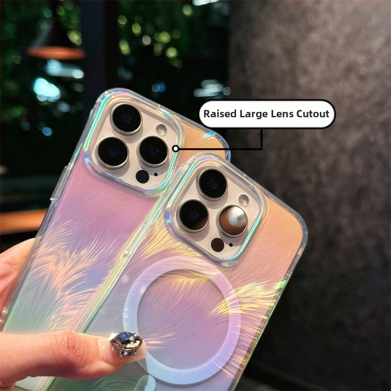 Farebná priadza z peria vhodná pre puzdro na mobilný telefón Apple 17, gradientné farby, magnetické puzdro pre iPhone 16, ochranný kryt pre iPhone 16E, cezhraničný