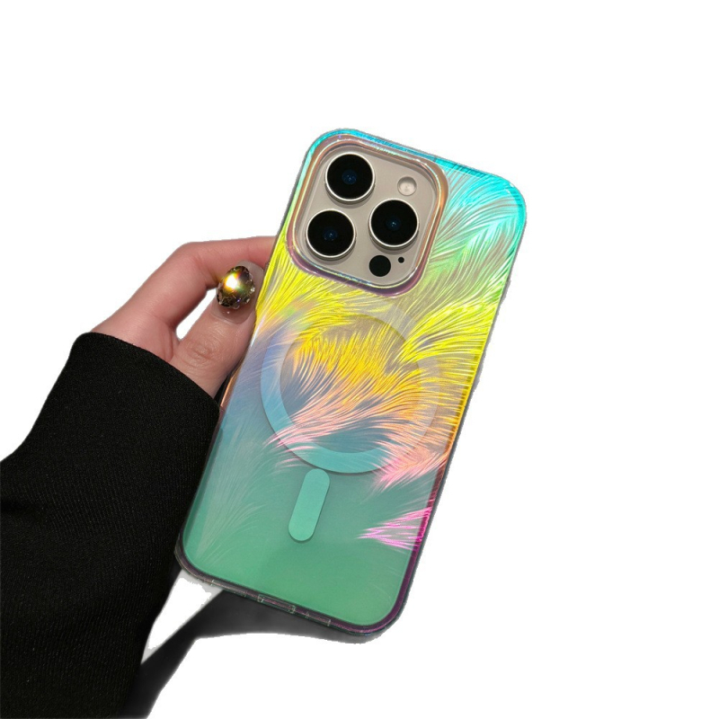 Krāsaina spalvu dzija, kas piemērota Apple 17 mobilā tālruņa maciņam, gradienta krāsa, iPhone 16 magnētiskais maciņš, 16E, aizsargājošs pārvalks, pārrobežu pārklājums