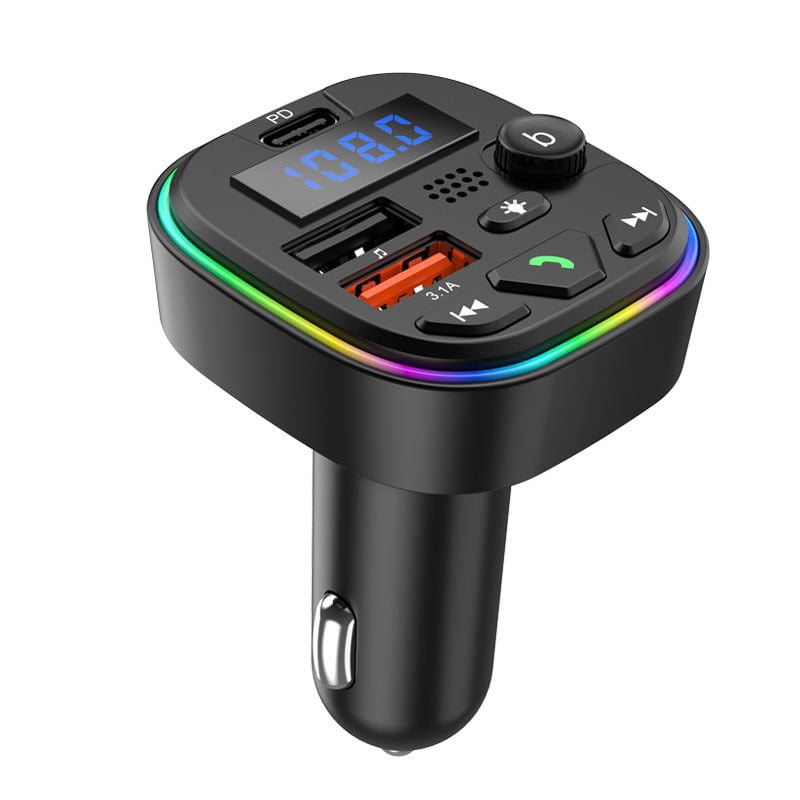 Brichetă auto Bluetooth Mp3 Player emițător FM receptor Bluetooth încărcător auto dual USB cu lumină ambientală