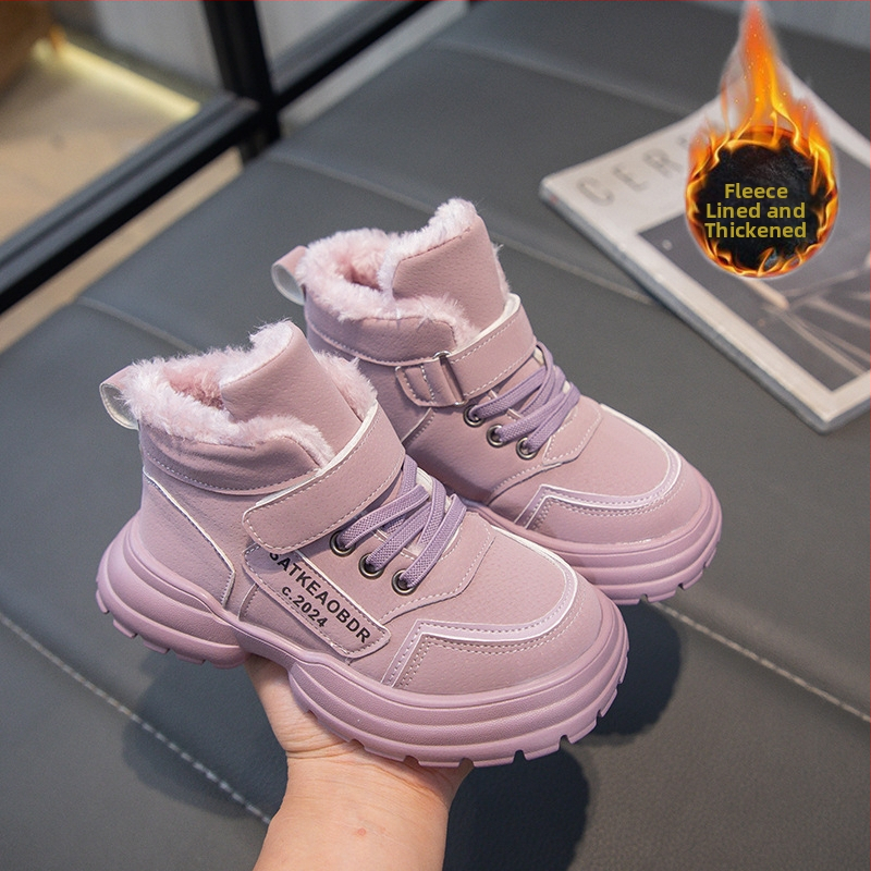 Detské snehule Fur One Winter 2024 Nové chlapčenské veľké bavlnené topánky s flísovou podšívkou, zahustené dievčenské martinské bavlnené čižmy