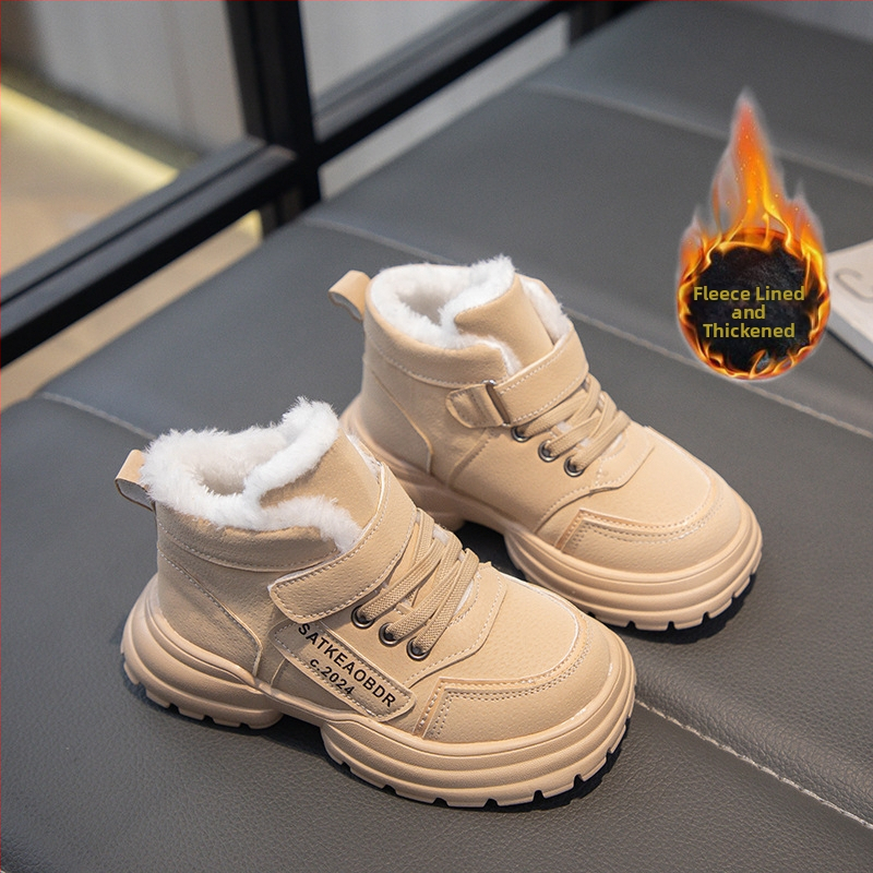 Detské snehule Fur One Winter 2024 Nové chlapčenské veľké bavlnené topánky s flísovou podšívkou, zahustené dievčenské martinské bavlnené čižmy