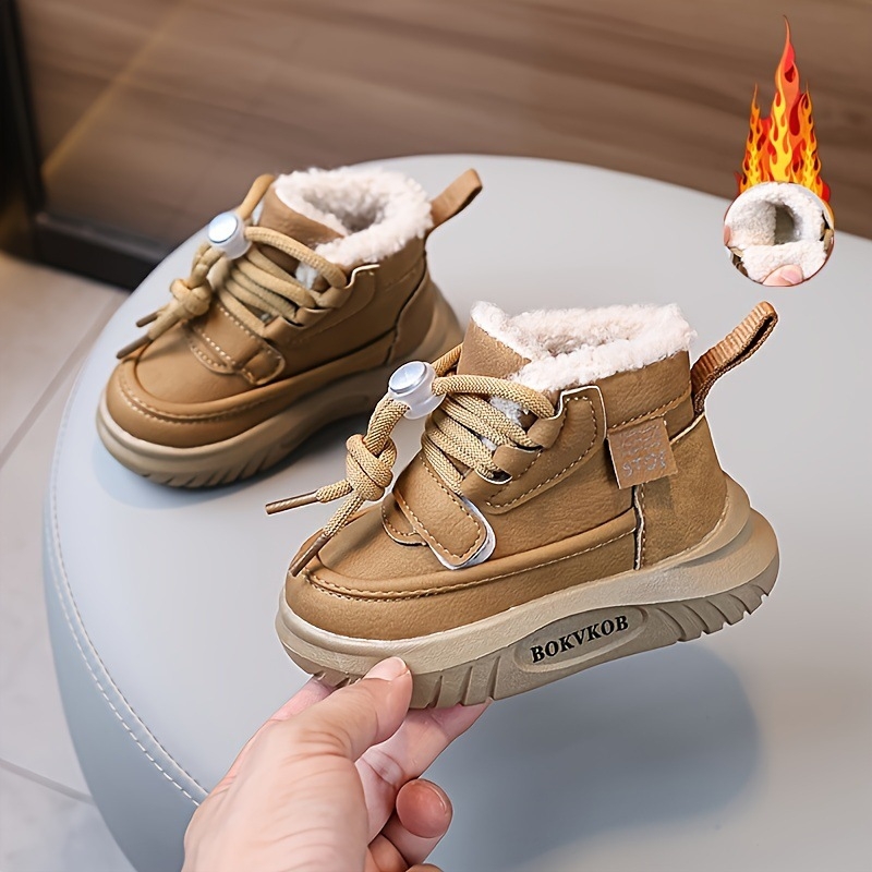 Детски памучни обувки, топли снежни ботуши с полар за момичета, зимни и външно облекло, неплъзгащи се, с дебела подметка, памучни ботуши за момчета и бебета, обувки за малки деца