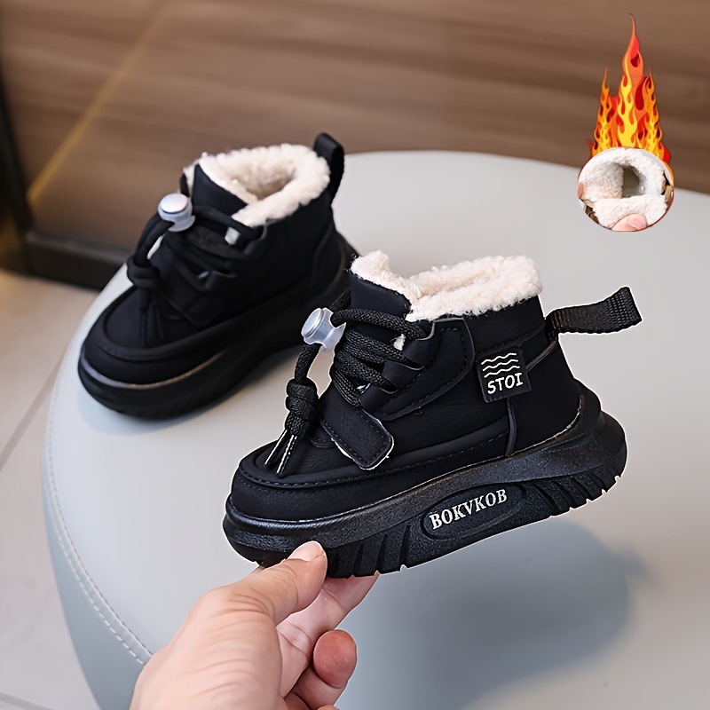 Детски памучни обувки, топли снежни ботуши с полар за момичета, зимни и външно облекло, неплъзгащи се, с дебела подметка, памучни ботуши за момчета и бебета, обувки за малки деца