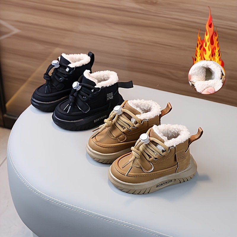 Детски памучни обувки, топли снежни ботуши с полар за момичета, зимни и външно облекло, неплъзгащи се, с дебела подметка, памучни ботуши за момчета и бебета, обувки за малки деца