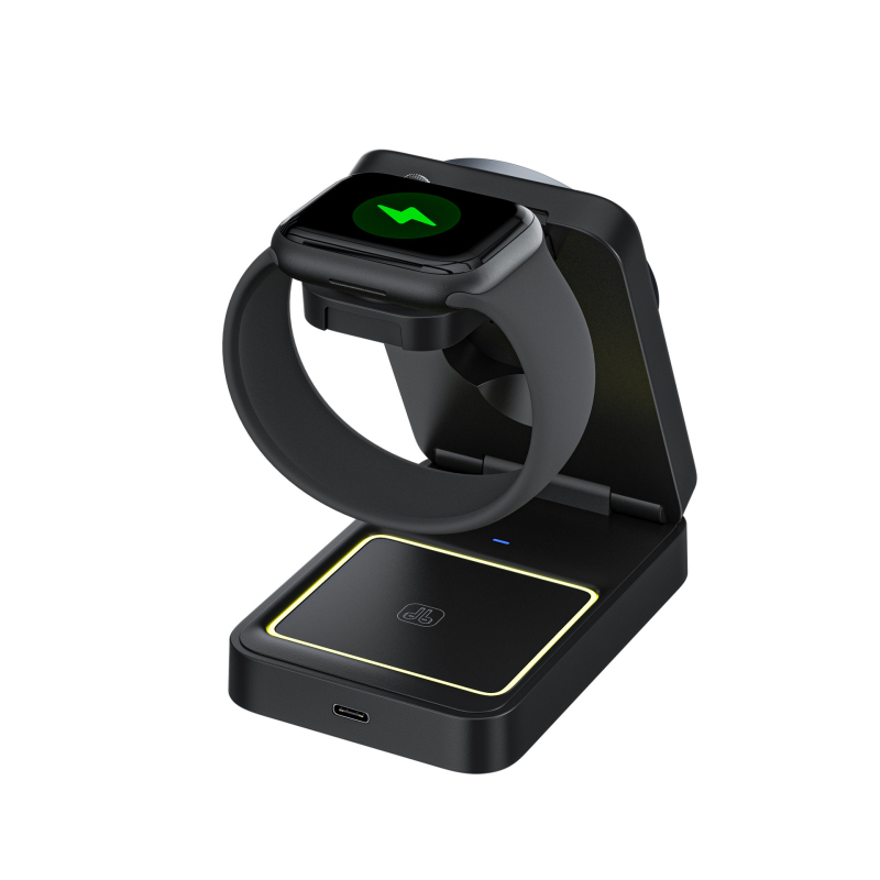 Jauns pārrobežu 15 W ātrās uzlādes daudzfunkcionāls mobilā tālruņa turētājs bezvadu uzlādei, saliekams magnētisks trīs vienā bezvadu lādētājs