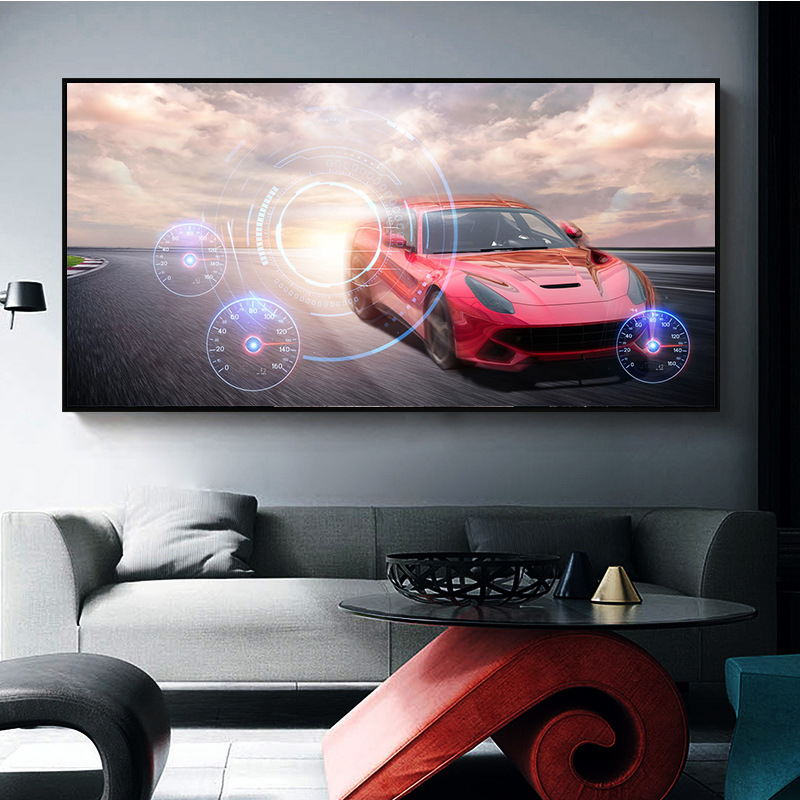 Модерна червена готина супер спортна кола, платно, стенопис, плакат, стенно изкуство, спалня, хол, модерна декоративна картина