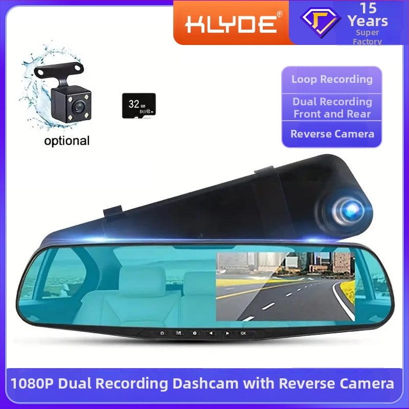 Automobilio galinio vaizdo veidrodėlio įrašymo įrenginys su dvigubu priekiniu ir galiniu 1080P įrašymu, su atbulinės eigos vaizdu, automobilinis vaizdo registratorius su didelės raiškos naktinio matymo funkcija