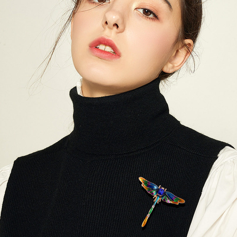 Трансгранична европейска и американска ретро брошка с капка масло, емайлирана в цвят водно конче, висок клас, анти-светлина, насекоми, животински корсаж, дамски пин