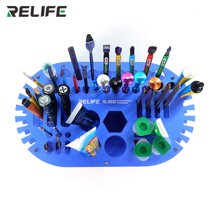 RL-001D daudzfunkcionāla remonta uzglabāšanas kaste, galda skrūvgriežu displeja plaukts, remonta instrumentu pildspalvas cauruma uzglabāšanas plaukts